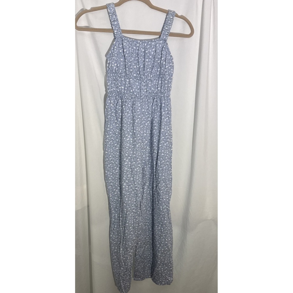 Art Class Elastic Strap Jumpsuit Blue Floral Bohemian Girls M-8 Back Detail